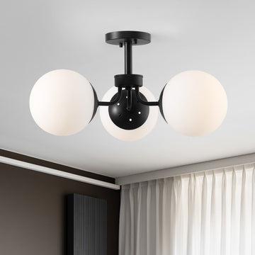 Olivier 23.5" 3-Light Bohemian Farmhouse Iron/Frosted Glass LED Semi Flush Mount - JONATHAN Y
